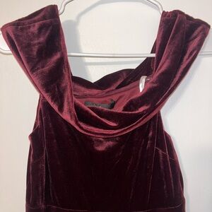 Lulu's Velvet Burgundy Cowl Neck Blouse